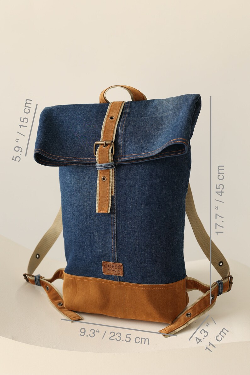 Recycled vintage denim/jeans shoulder backpack image 2