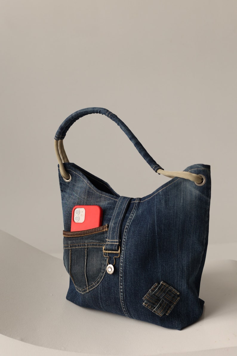 Recycled vintage denim/jeans shoulder bag image 5