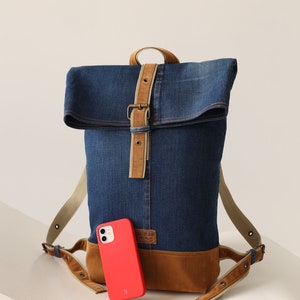Recycled vintage denim/jeans shoulder backpack image 5