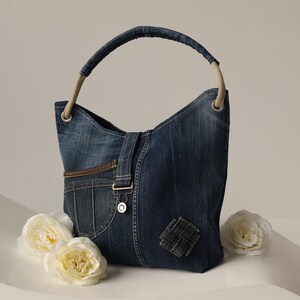 Recycled vintage denim/jeans shoulder bag image 6