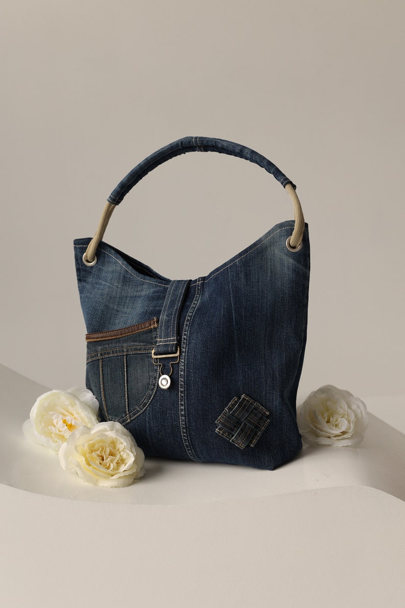 Recycled vintage denim/jeans shoulder bag image 6