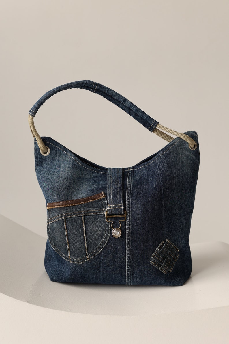 Recycled vintage denim/jeans shoulder bag image 7