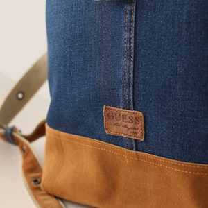 Recycled vintage denim/jeans shoulder backpack image 6