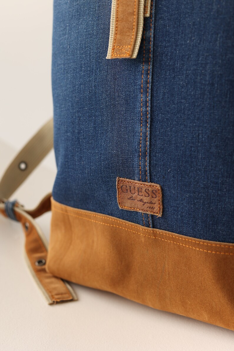 Recycled vintage denim/jeans shoulder backpack image 6