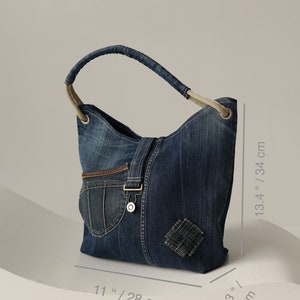 Recycled vintage denim/jeans shoulder bag image 2