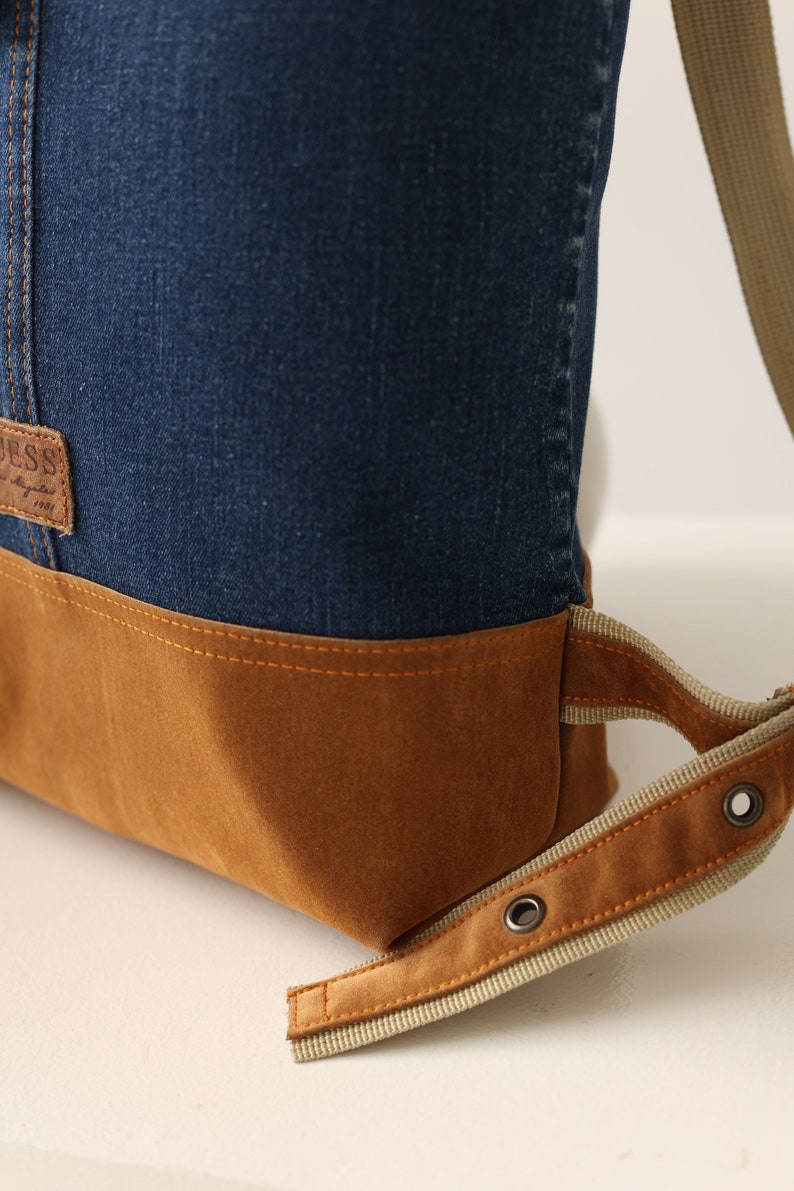 Recycled vintage denim/jeans shoulder backpack image 4