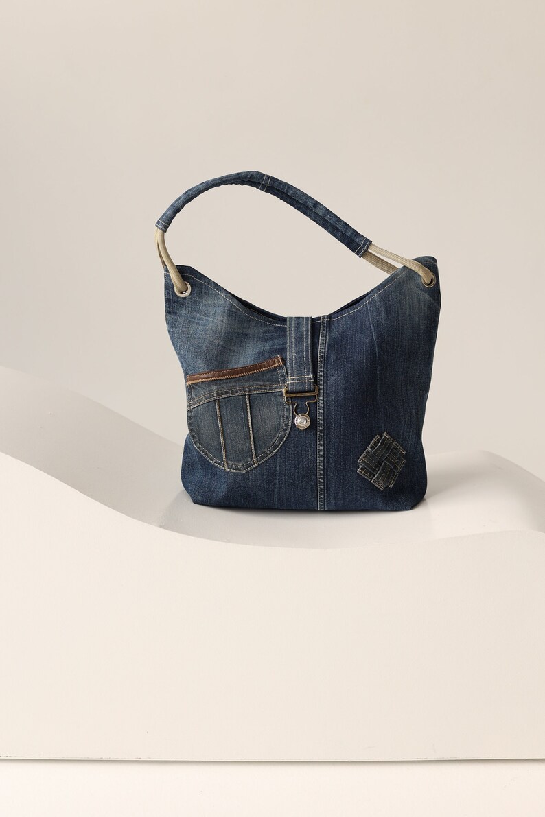 Recycled vintage denim/jeans shoulder bag image 1