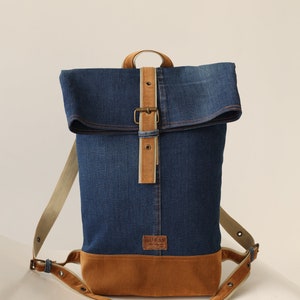 Recycled vintage denim/jeans shoulder backpack image 3