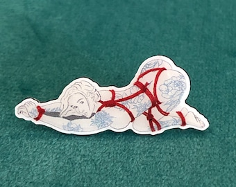 Shibari art pin "Flora", epoxy dome printed pin