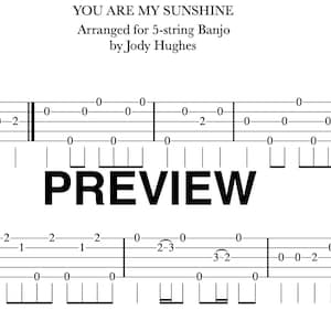 You Are My Sunshine: Beginner BANJO TAB - Digital Download PDF