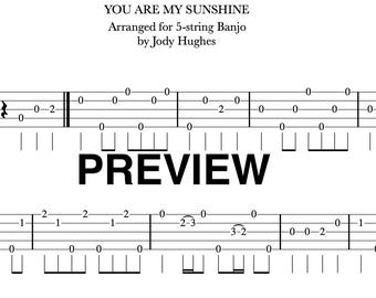 You Are My Sunshine: Beginner BANJO TAB - Digital Download PDF