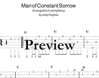 Man Of Constant Sorrow Beginner Banjo TAB - Digital DOWNLOAD