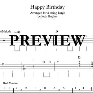 Happy Birthday BANJO TAB: Instant Digital Download