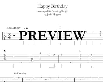 Happy Birthday BANJO TAB: Instant Digital Download