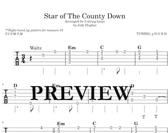 Star Of The County Down - Banjo TAB Digital PDF- Two Versions (Slow + Jig)