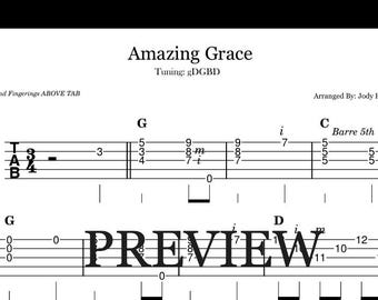 Amazing Grace Beginner Banjo TAB - Digital DOWNLOAD