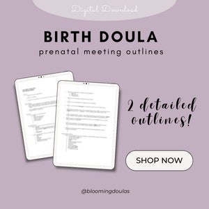 Birth doula prenatal meeting outline, birth doula topic guide, birth doula documents, birth doula business, birth education, digital doula
