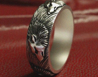 Wolf Heads Silver Ring - Handcrafted 925 Sterling Nature-Inspired Jewelry, Unisex Majestic Animal Design, Gift for Wildlife Lovers