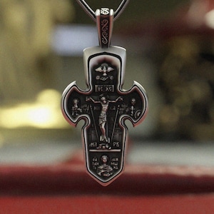 Orthodox Silver Cross Pendant 925 Sterling Silver Crucifix Necklace Byzantine Style Religious Jewelry Christian Gift