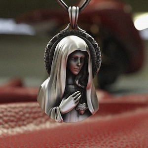 Blessed Mother Pendant 925 Sterling Silver | Sacred Heart Madonna Necklace | Religious Jewelry Gift for Faith Protection