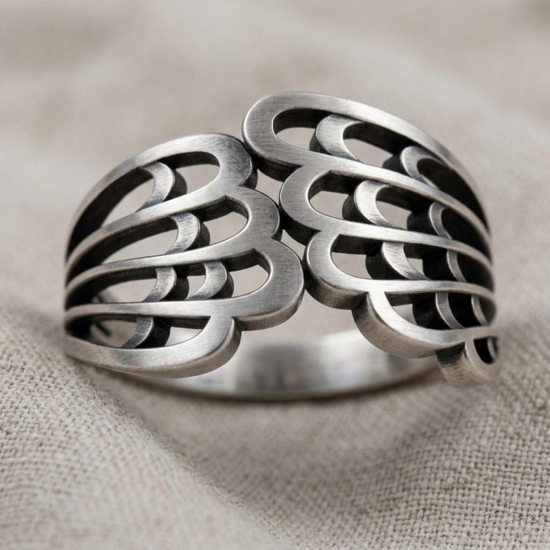 Embracing Angel Wing Ring, Rose Gold Plated 925 Sterling Silver Guardian Angel Statement Band, Handcrafted Fantasy Jewelry image 4