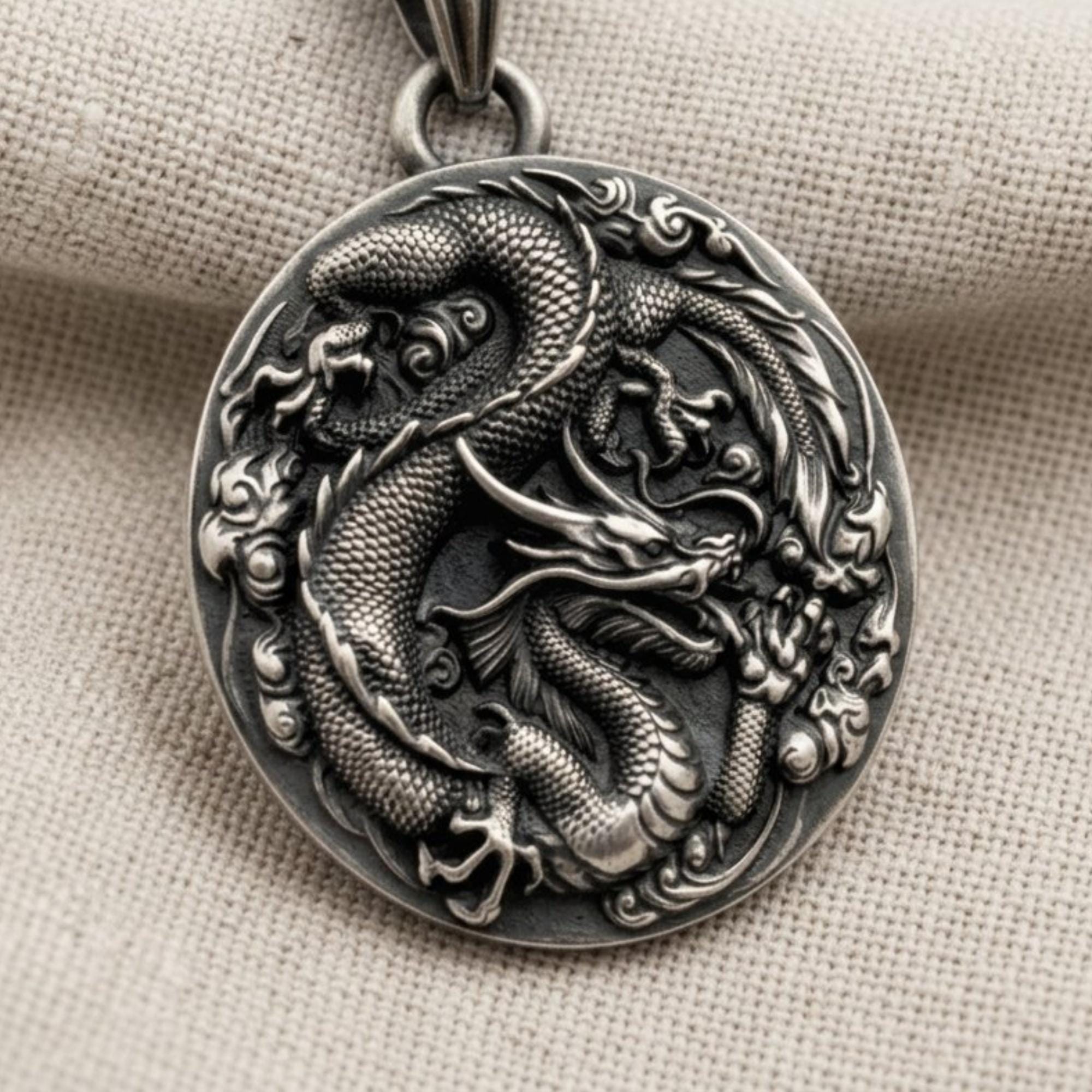 925 Silver Dragon Pendant Necklace | Sterling Silver Asian Dragon