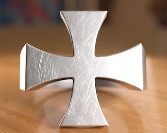 Christian Cross Sterling Silver Ring, Handmade Men’s Wedding Band, Cross Ornament Ring, Christian Gift for Him, Unique Silver Jewelry