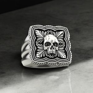 925 Sterling Silver Skull Ring, Gothic Biker Jewelry, Handmade Punk Rock Unisex Band, Edgy Fashion Accessory, Vintage Style Skeleton Ring
