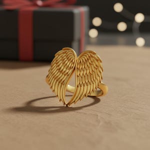 Angel Wings Ring 925 Sterling Silver Rose Gold Plated Guardian Angel Memorial Jewelry Spiritual Gift for Her image 3