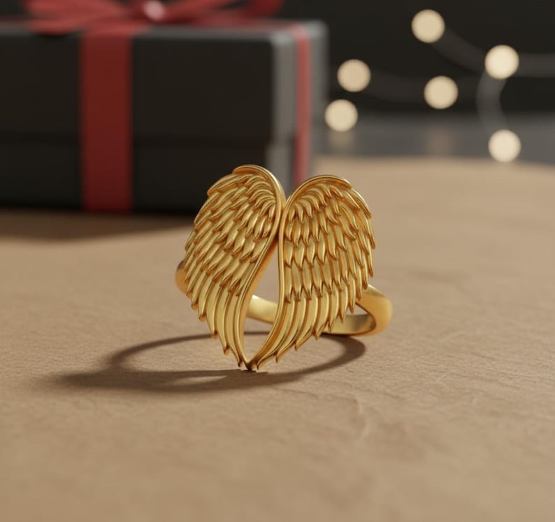 Angel Wings Ring 925 Sterling Silver Rose Gold Plated Guardian Angel Memorial Jewelry Spiritual Gift for Her image 3