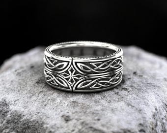 Mens Sterling Silver Cross Ring, 925 Silver Christian Band, Religious Wedding Ring, Faith Jewelry, Spiritual Gift, Handmade Silver Ring