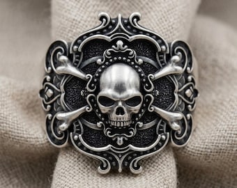 Pirate Skull Ring 925 Sterling Silver, Bold and Unique Gothic Jewelry, Handmade Biker Ring for Men and Women, Perfect Gift for Pirate Lovers