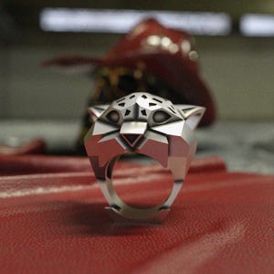 Leopard Ring 925 Sterling Silver Men&#39;s Animal Jewelry - Handcrafted Big Cat Ring with Geometric Spotted Pattern Design