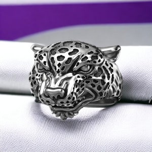 Ring Leopard 925 Sterling Silver, Majestic Animal Jewelry for Men and Women, Handmade Detailed Leopard Design, Perfect Statement Ring