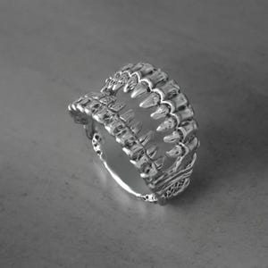 925 Sterling Silver Jaws Ring, Great White Shark Teeth Adjustable Band, Ocean Inspired Jewelry, Beach Lover Gift, Unisex Silver Ring
