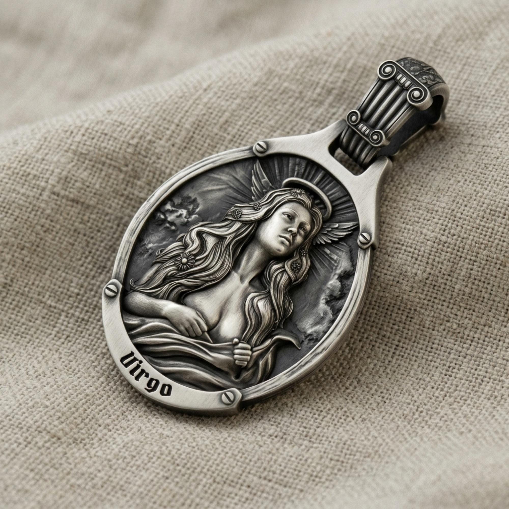 925 Sterling Silver Virgo Zodiac Pendant Oxidized Finish Astrology ...