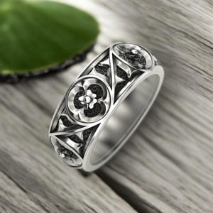 Gothic Ornament Ring, 925 Sterling Silver Ring, Vintage Inspired Filigree Band, Victorian Style Jewelry, Dark Academia Fashion