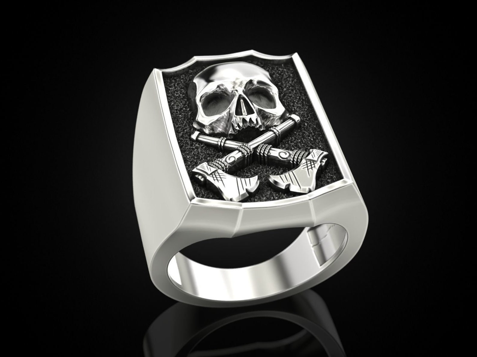 Skull and Axes Handmade Signet Ring for Men, Sterling Silver Skull ...