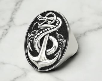 Snake Anchored Ring 925 Sterling Silver Unique Animal Jewelry Men Women Handmade Gothic Serpent Design Adjustable Statement Gift