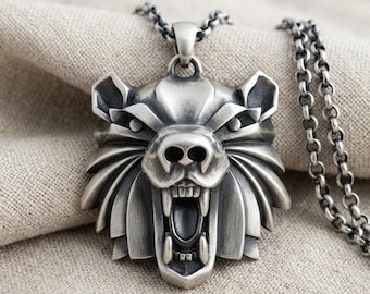 Bear School Pendant Necklace 925 Sterling Silver, Handmade Witcher