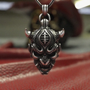 Japanese Hannya Mask Pendant 925 Sterling Silver | Oni Demon Necklace | Handcrafted Samurai Jewelry | Noh Kabuki Theater Art