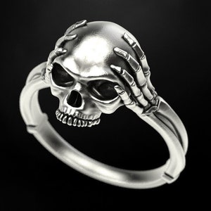 Skull Head and Bone Hand Handmade Sterling Silver Men Ring, Skull Gothic Jewelry, Unique Biker Ring, Ring For Men, Memorial Gift