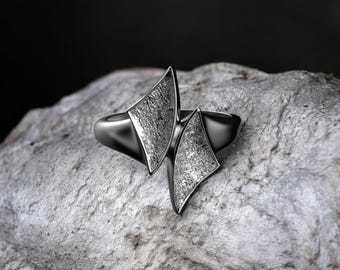 925 Sterling Silver Wing Ring, Adjustable Angel Wings Ring, Boho Feather Jewelry, Minimalist Open Ring, Handmade Gift for Women, Girls, Men