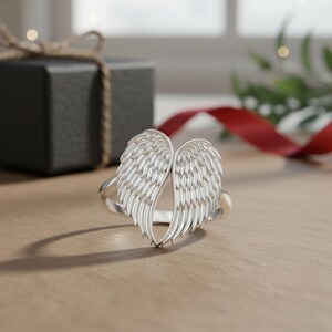 Angel Wings Ring 925 Sterling Silver Rose Gold Plated Guardian Angel Memorial Jewelry Spiritual Gift for Her image 5