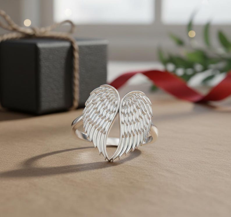 Angel Wings Ring 925 Sterling Silver Rose Gold Plated Guardian Angel Memorial Jewelry Spiritual Gift for Her image 5