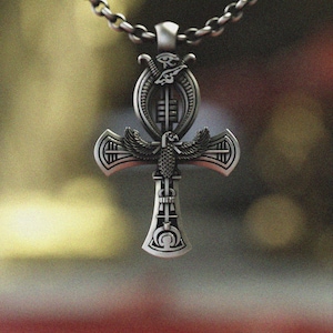 Egyptian Ankh Pendant 925 Sterling Silver | Eye of Horus Necklace | Falcon Hieroglyph Amulet | Ancient Egypt Protection Jewelry