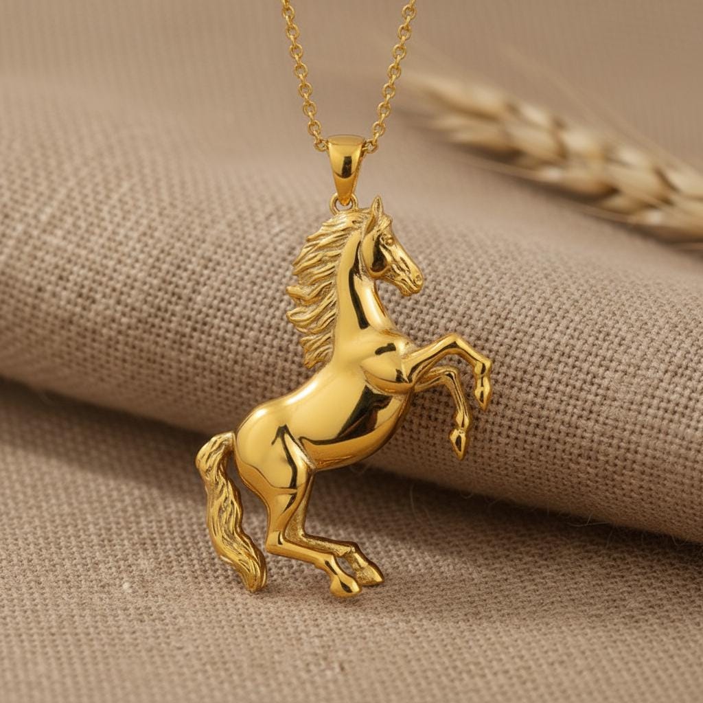 Rearing Horse Pendant 925 Sterling Silver Polished Finish Mustang