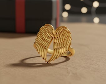 Angel Wings Ring 925 Sterling Silver 14K Gold Vermeil Guardian Angel Spiritual Jewelry Memorial Gift for Her