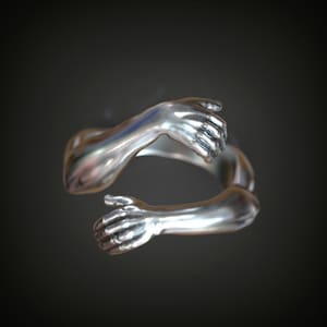 Sterling Silver Hug Ring- Silver Love Hugging Hand Stackable Ring, Love Hug Ring, Couple Ring, Lover Ring, Adjustable Love Hug Ring