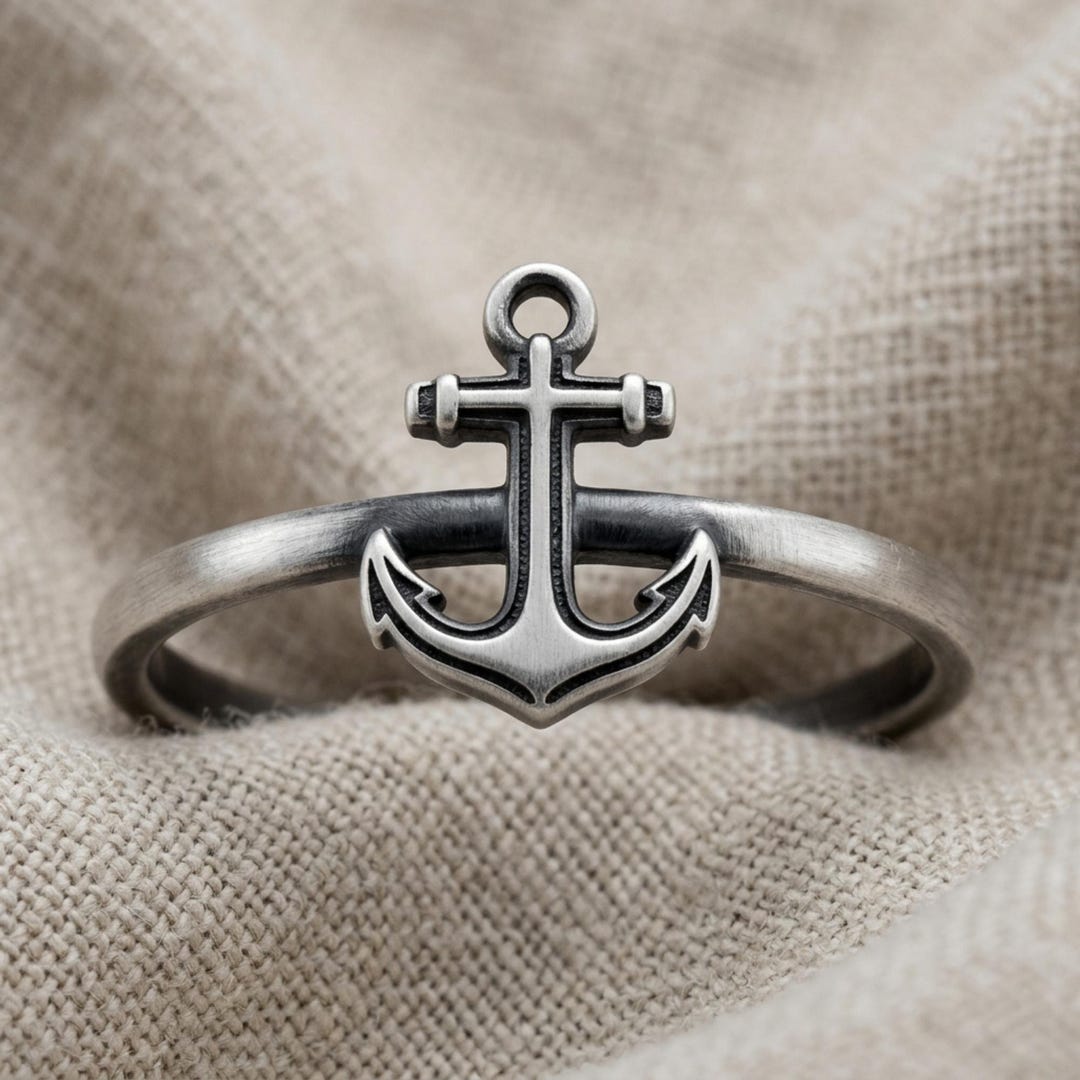 Nautical Rope Anchor Rings Nautical Anchor Ring in 925 Sterling Silver, Two-tone Gold Vermeil Band ...